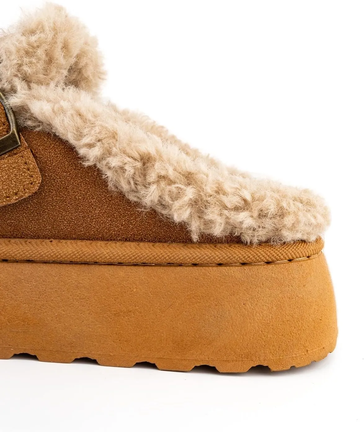 SIFINELAR Platform Slippers for Women Mini Ankle Booties Warm Fuzzy Slippers Brown Suede Boots with Platform Cozy Slides Lightweight Boots with Comfort for Jeans/Dress