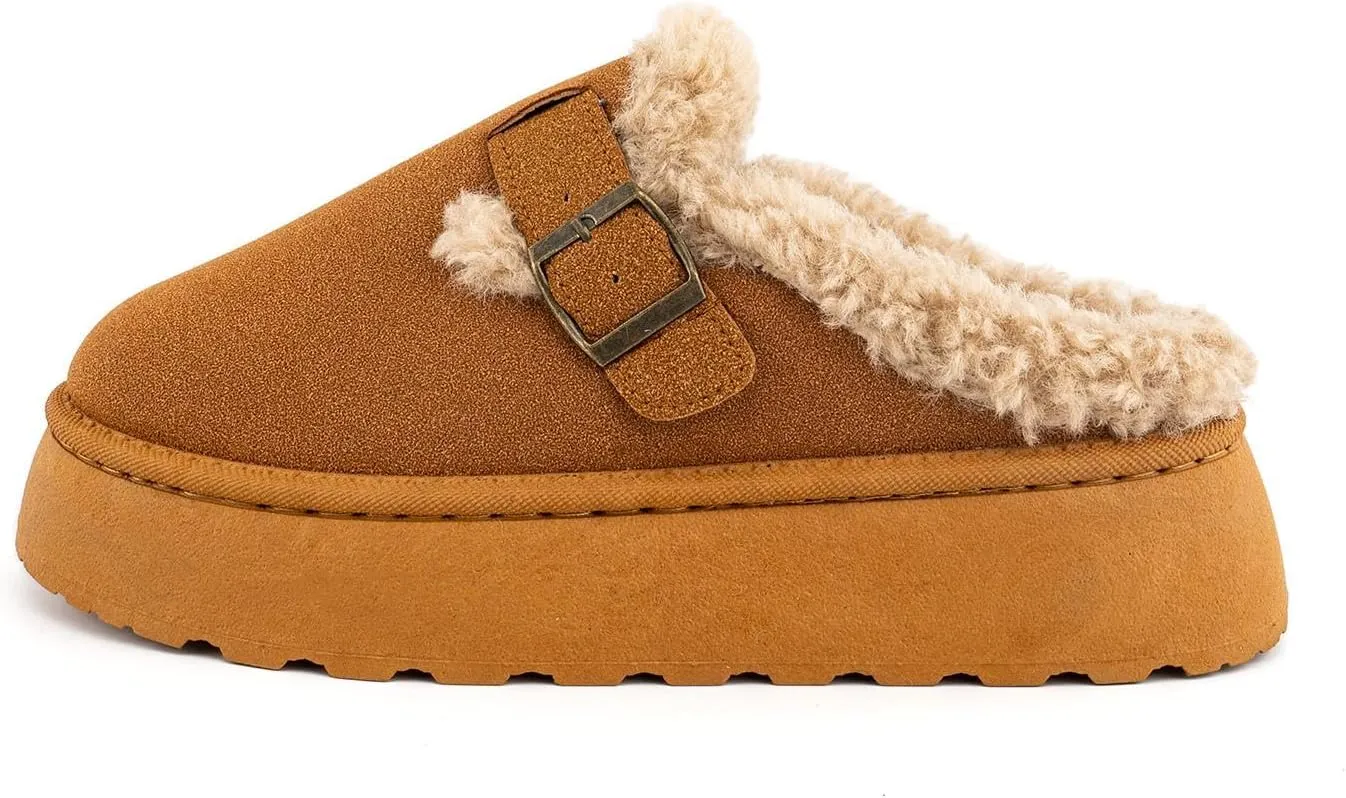 SIFINELAR Platform Slippers for Women Mini Ankle Booties Warm Fuzzy Slippers Brown Suede Boots with Platform Cozy Slides Lightweight Boots with Comfort for Jeans/Dress
