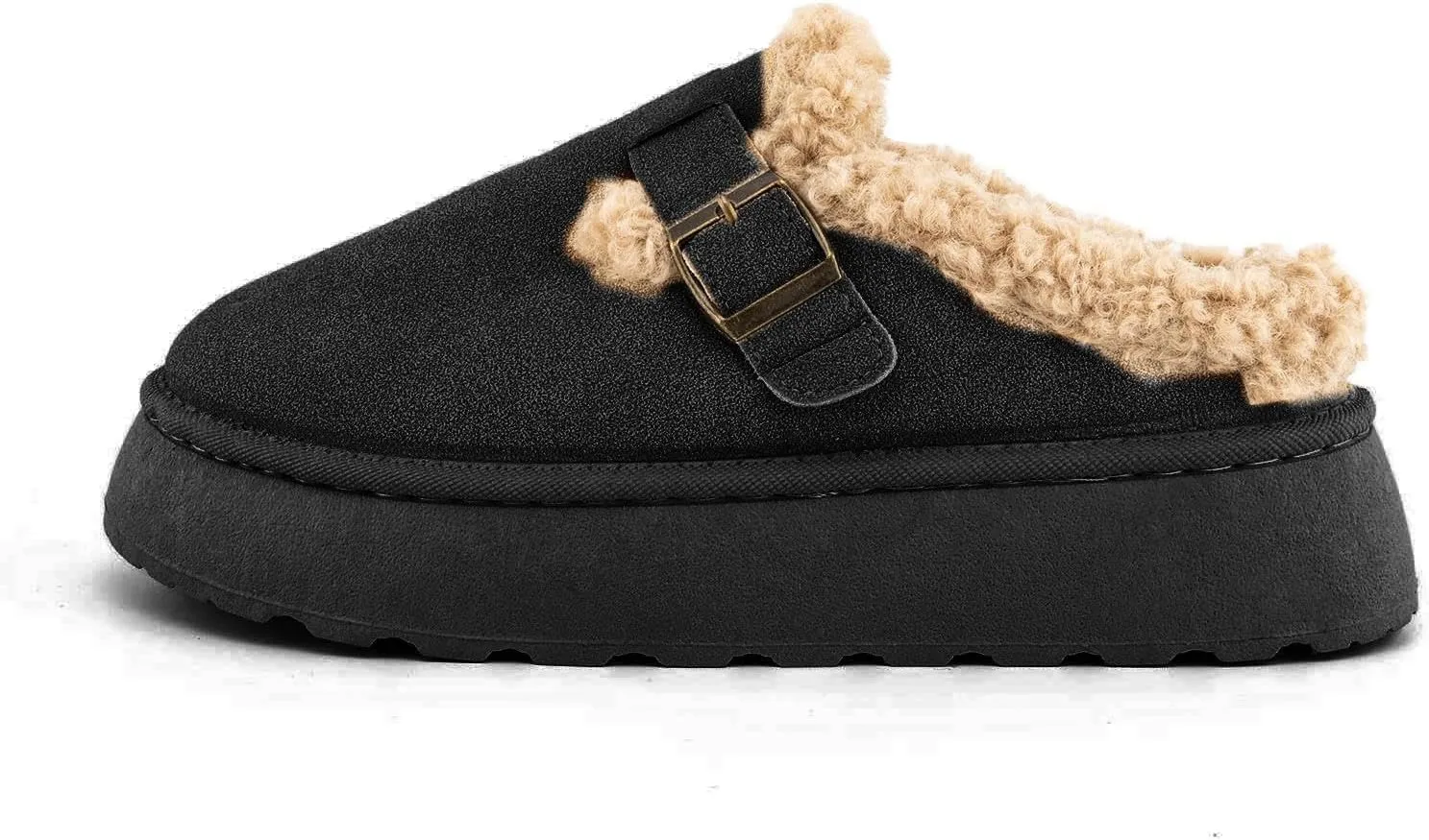 SIFINELAR Platform Slippers for Women Mini Ankle Booties Warm Fuzzy Slippers Brown Suede Boots with Platform Cozy Slides Lightweight Boots with Comfort for Jeans/Dress