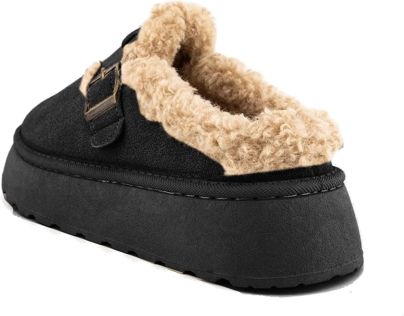 SIFINELAR Platform Slippers for Women Mini Ankle Booties Warm Fuzzy Slippers Brown Suede Boots with Platform Cozy Slides Lightweight Boots with Comfort for Jeans/Dress