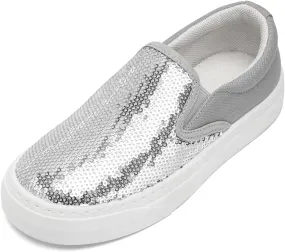 Toddler Girls and Boys Sneakers Canvas Low Top Slip On Casual Sparkle Sequins Walking/Running Shoes
