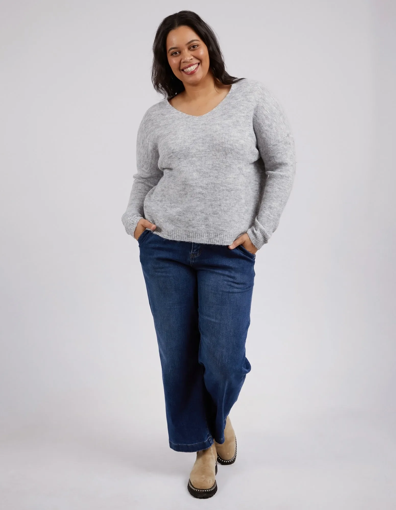 Verity V Neck Knit Grey Marle