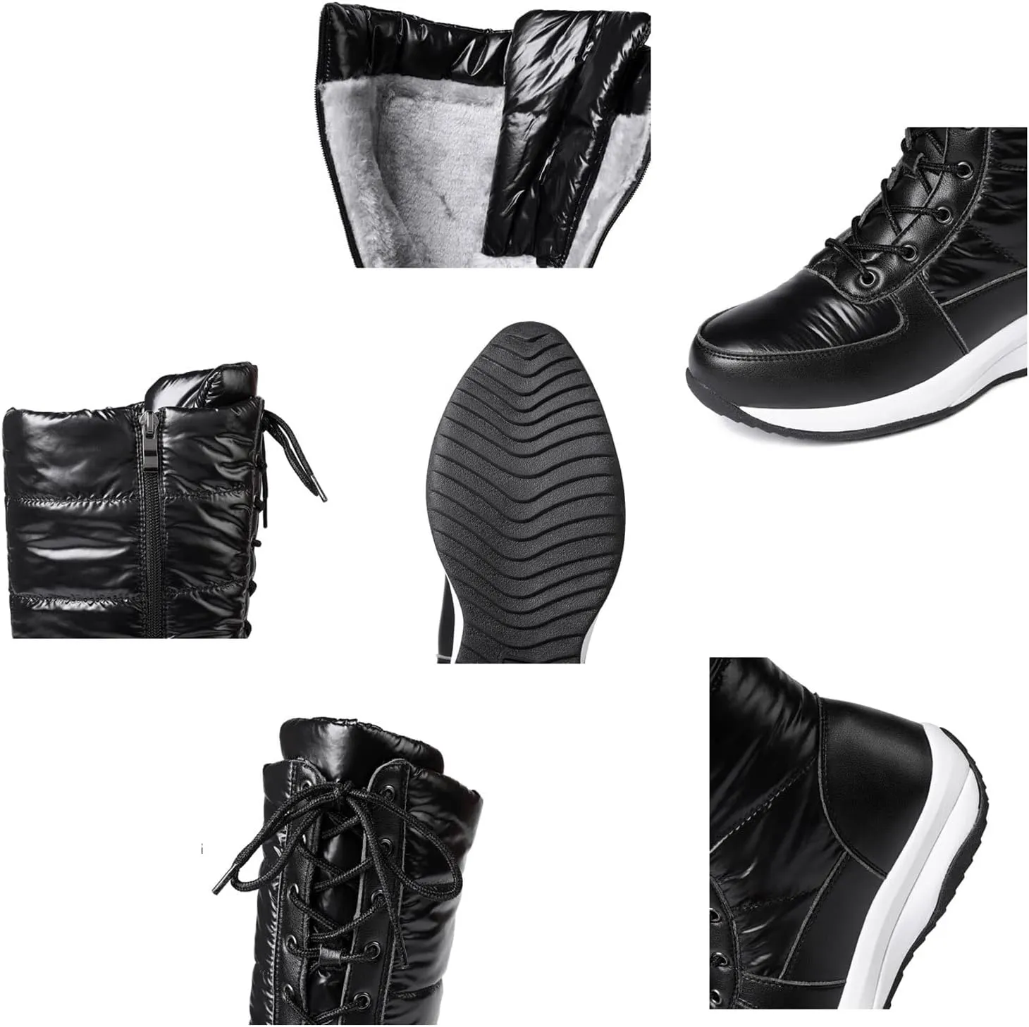 Women's Mid Leather Boots Down Boots Wide Knee High Boot Fashion Winter Lace-up Boots Women Side Zip Boots Flat Casual,Women Boots Platform Cotton Warm Snow Boots