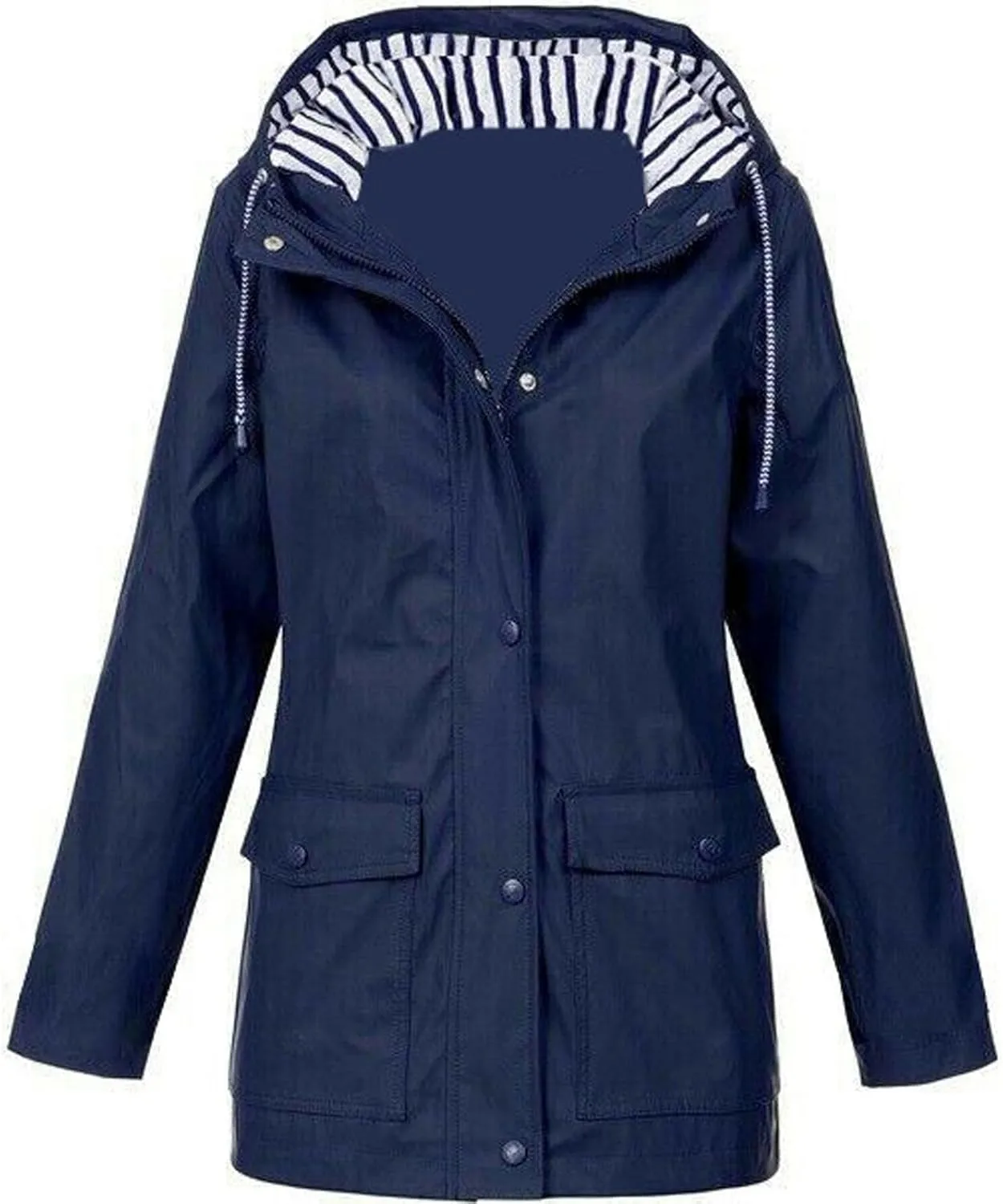 Women's Waterproof Rain Jacket 2024 Fall Striped Overcoat Waterproof Lined Plus Size Raincoat with Hood